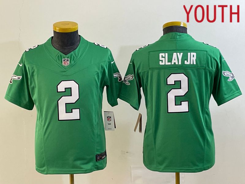 Youth Philadelphia Eagles #2 Slay jr Green 2023 Nike Vapor Limited NFL Jersey style 1